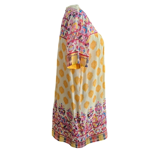 Anthropologie TANVI KEDIA S Caltha Swing DressYellow Red Beaded Boho Print EUC - Picture 4 of 12